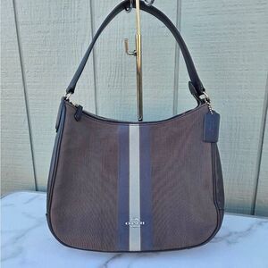 Coach Signature Jacquard With Varsity Stripe Midnight Blue Shoulder Bag